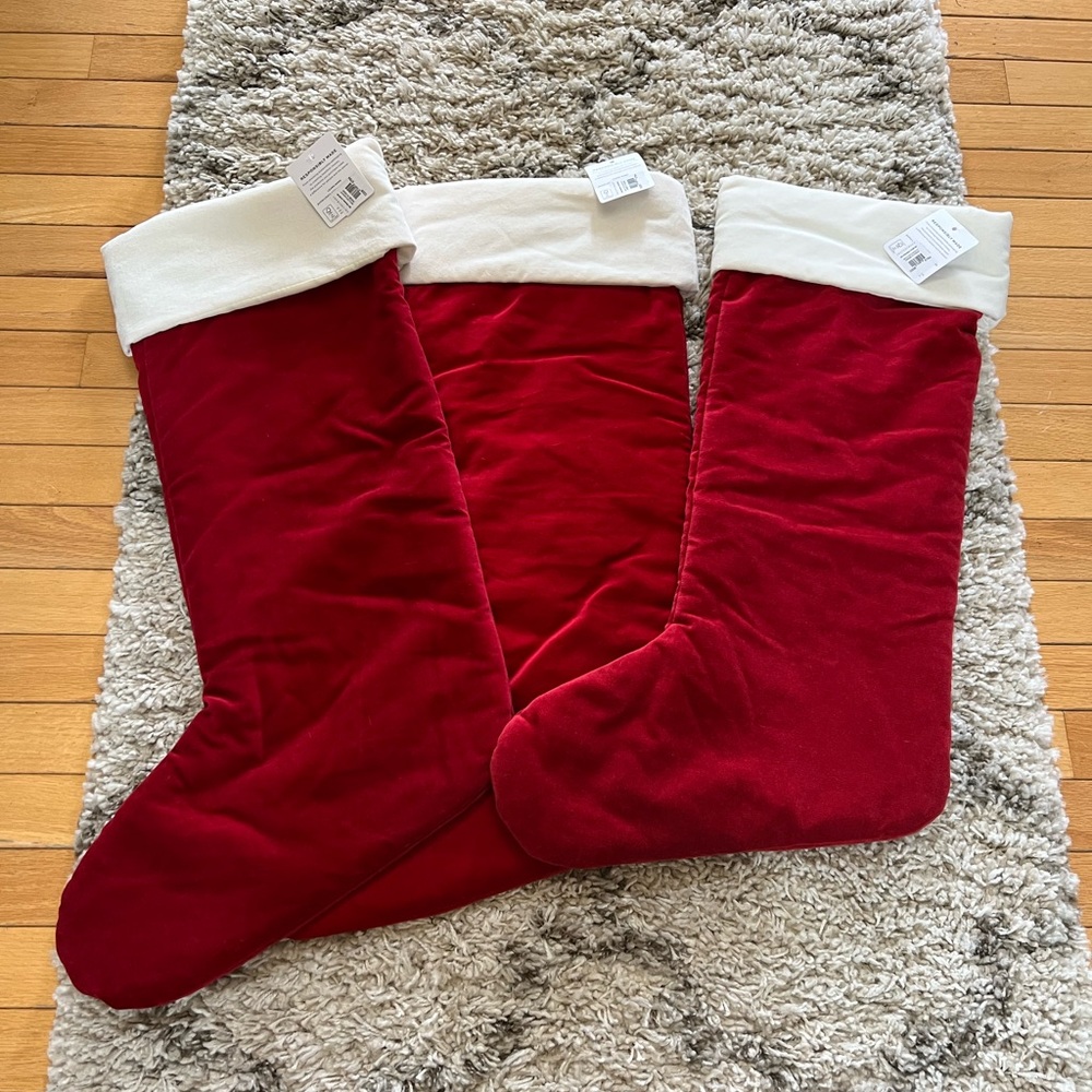 Pottery Barn classic velvet stocking with ivory cuff